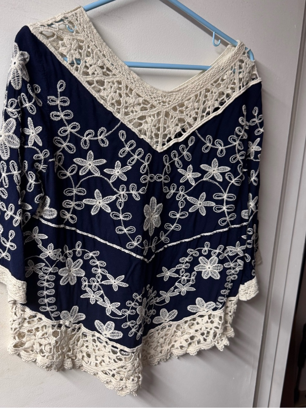 Solitaire Navy and Cream Crochet-Trim Tunic Top